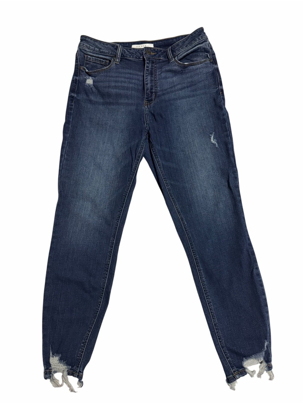 Eunina Women's cropped Dark Blue Distressed Jeans
